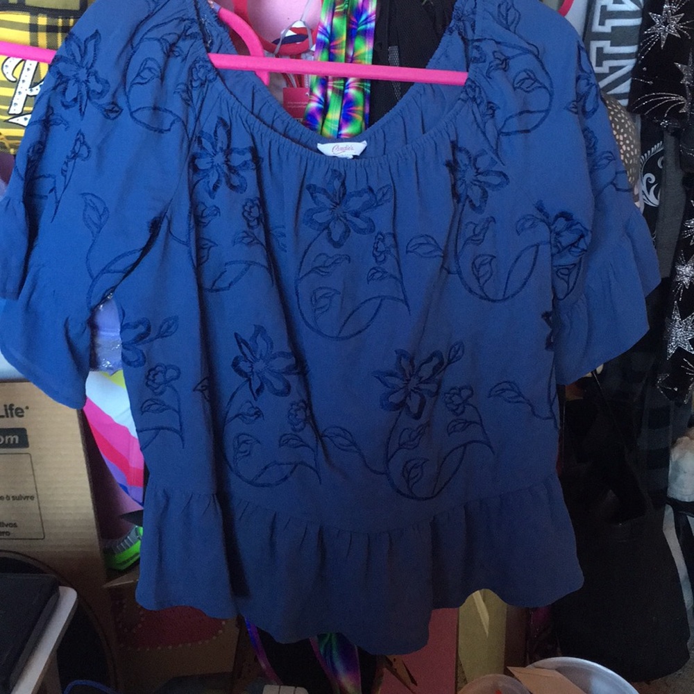 Blue stitched peplum top